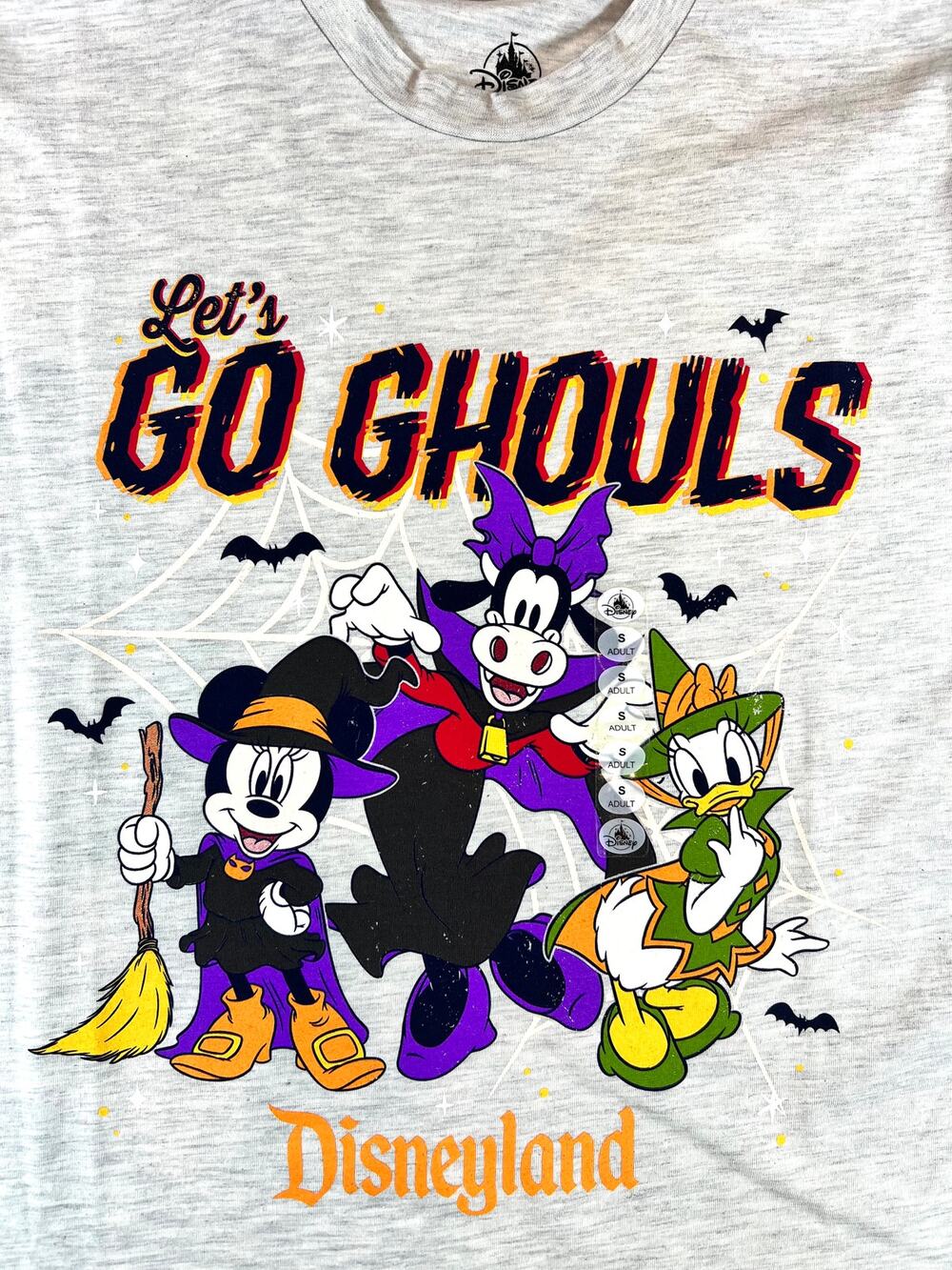Disneyland Halloween Let's Go Ghouls Light Gray Adult Tee - Size Small